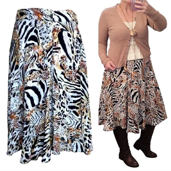 VTG Handmade Mixed Animal Print A Line Boho Midi Skirt *fits like Large - Picture 1 of 15
